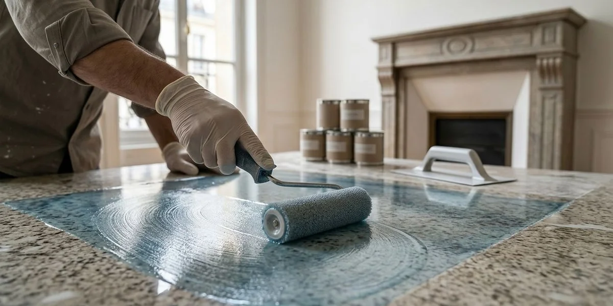 Détail pose Sol Résine Quartz